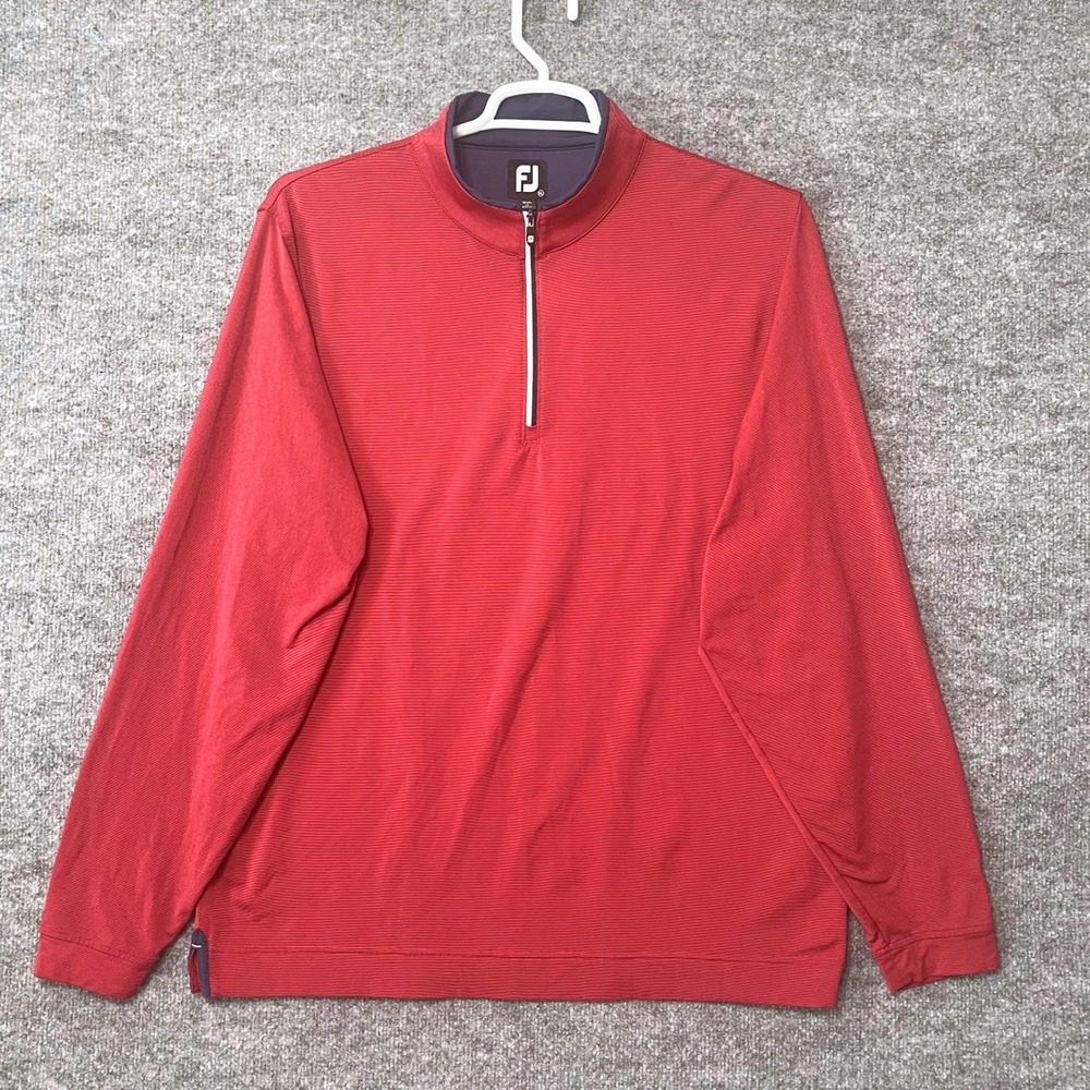 FootJoy Performance 1/4 Zip Sweater Mens XL Pullover Maroon Stripe Golf Shirt